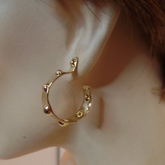 Alexis Bittar Gold Tone Studded Hoop Earrings $145 New With Tags BEAUTIFUL - Picture 9 of 12